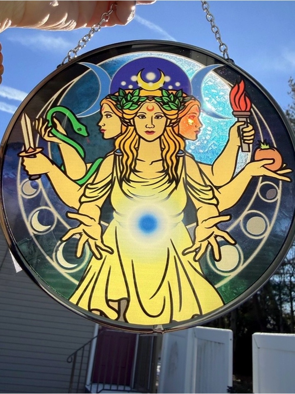 Yellow Triple Goddess Stained Glass Suncatcher - Unbranded